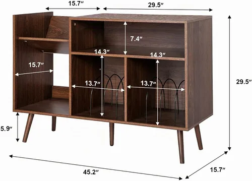 Vista 2 de RARZOE - Soporte grande para tocadiscos, color marrón nogal 45.2'' Nogal