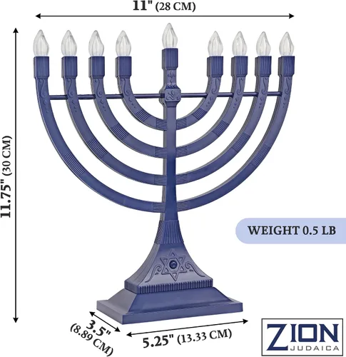 Vista 4 de Menorá eléctrica con luces LED, de Zion Judaica, funciona con batería o USB
