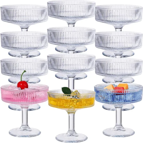 Vista 11 de Teenyyou 8 vasos de Martini vintage acanalados de 7 onzas, copas de Martini de champán, cristalería clásica de cóctel, cristalería acanalada Azul