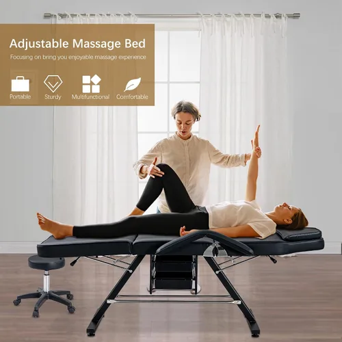 Vista 6 de Silla de tatuaje con taburete hidráulico ajustable para salón de belleza, spa, masaje de cama rosa, cama de masaje, mesa de masaje, silla de salón