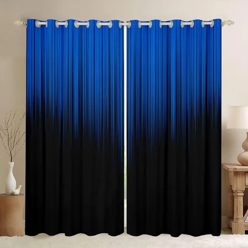 Vista 46 de Feelyou Cortinas abstractas degradadas para niños, adolescentes y mujeres, cortinas de ventana azules, moradas y negras, tratamientos geométricos