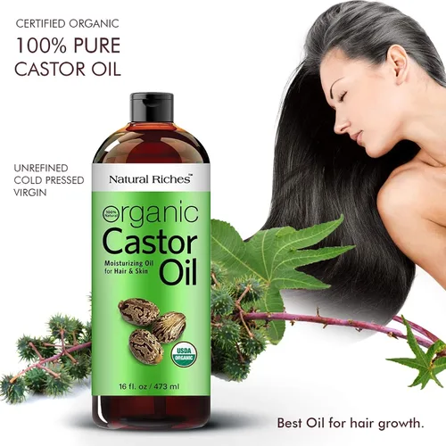 Vista 3 de Natural Riches Aceite de ricino orgánico, prensado en frío, certificado USDA para el crecimiento del cabello, pestañas más gruesas, cejas, hidrata