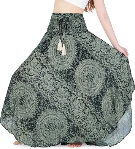 Vista 24 de Lannaclothesdesign - Falda larga para mujer de estilo bohemio, gitano, hippie, ropa de falda boho Rosa doble negra