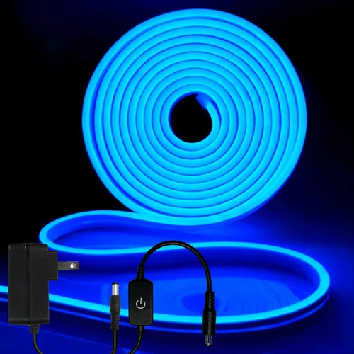 Vista 17 de iNextStation Blue LED Light Strip, 16.4ft/5m 12V Silicone Flexible Neon Rope Lights, IP65 Waterproof Cuttable LED Strip Lights for Gaming Room