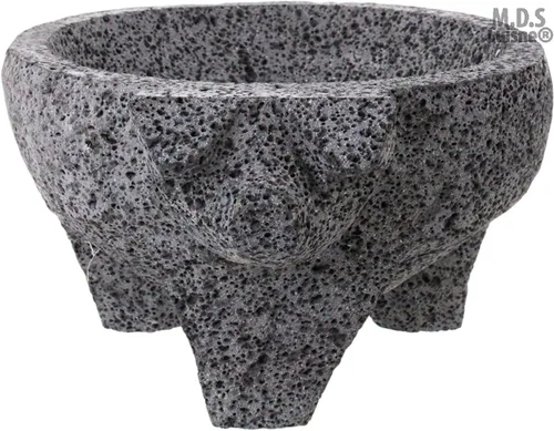 Vista 2 de Molcajete - Cuenco de mortero de piedra de lava negra de 8 pulgadas, pretemporada