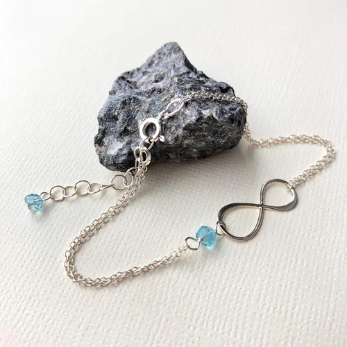 Vista 112 de Pulsera con dije de infinito con piedra natal, joyería hecha a mano, regalo para ella