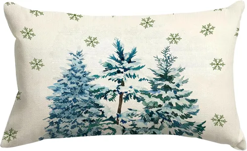Vista 12 de SPXUBZ Funda de almohada de algodón con diseño de copo de nieve azul, Feliz Navidad, decoración del hogar, funda de cojín rectangular