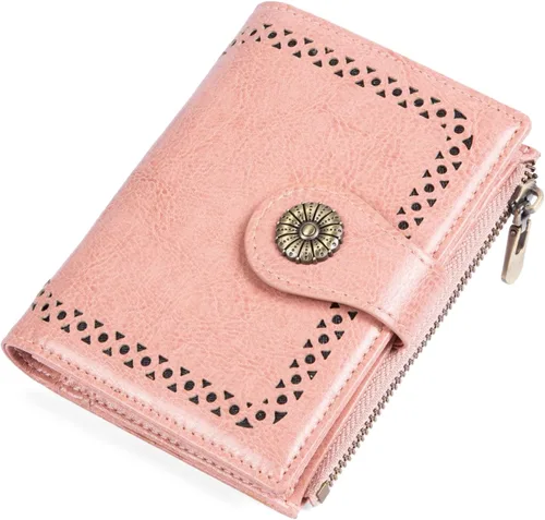 Vista 12 de Cartera pequeña para mujer, con bloqueo RFID, de piel suave, plegable, compacta, tarjetero para mujer, con bolsillo con cremallera, color negro