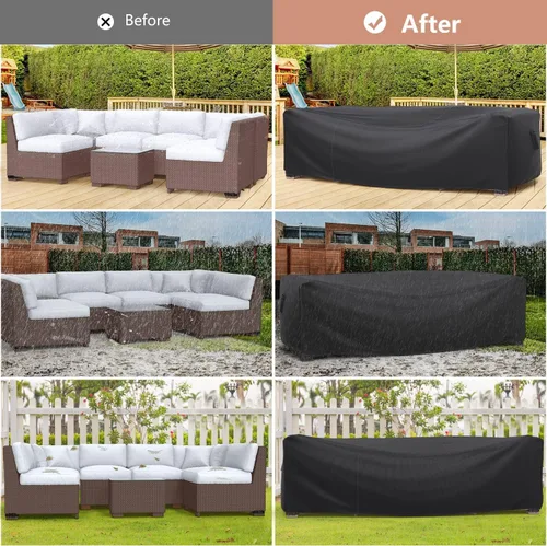 Vista 7 de Mrrihand Funda para Juego de Muebles de Patio Impermeable, Funda para Juego de Sofá Seccional de Exterior de Servicio Pesado 600D Funda para Juego