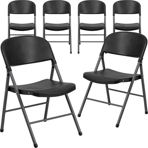 Vista 11 de Flash Furniture HERCULES Series Silla plegable de plástico negro con marco de carbón de 330 libras