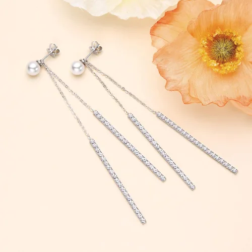 Vista 5 de Aretes colgantes de perlas para mujer, plata de ley 925, perlas de agua dulce, piedra natal de junio, aretes colgantes de perlas largas, regalos
