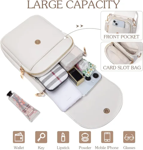 Vista 3 de Viverte Bolso Cruzado para Niñas Adolescentes Pequeñas, Bolso Inicial para Celular, Pequeña Cartera para Niños Pequeños, Bolso de Cuero con Tres