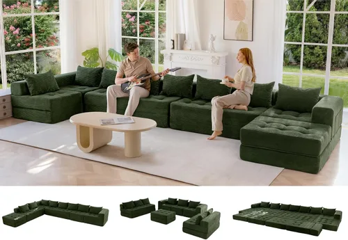 Vista 19 de MAXYOYO Sofá modular seccional, sofá plegable en forma de U con almohadas, sofá tumbona copetudo de 6 asientos sin huesos para sala de estar,