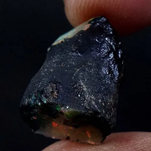 Vista 2 de Thomassilk Qualitygems - Lote de ópalo negro con ópalo natural etíope crudo, piedra de nacimiento áspera, ópalo, arco iris, fuego, ópalo, 12,05