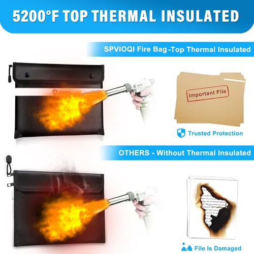 Vista 2 de Bolsa de Documentos Ignífuga Mejorada de 5200°F - Bolsa Ignífuga con Cremallera, Aislada Térmica, Tira Reflectante para Encontrar Rápidamente