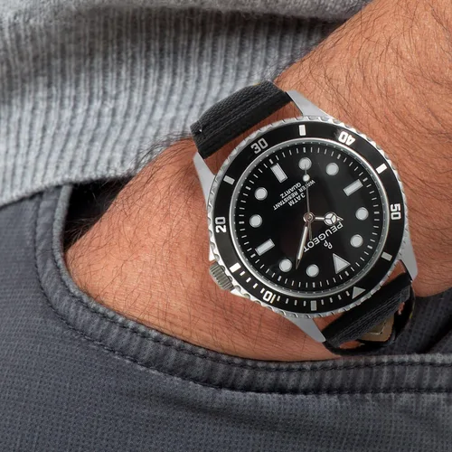 Vista 5 de Peugeot - Reloj deportivo con bisel para hombre con correa de lona negra
