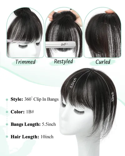 Vista 3 de Flequillo con Clip, Flequillo de Cabello con Clip, Flequillo Falso, Flequillo con Clip, Flequillo con Clip de Cabello Humano Real, Postizos Ombre