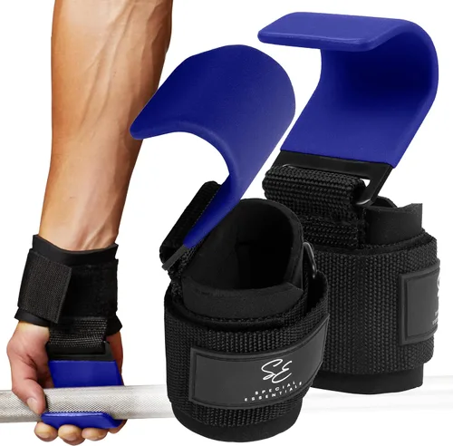 Vista 6 de Special Essentials Ganchos de levantamiento de pesas: 1 par de ganchos de acero de alta calidad con correas acolchadas para la muñeca para un mejor