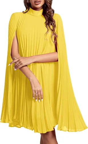 Vista 17 de Rooscier Vestido midi de fiesta plisado con cuello alto falso y espalda abierta para mujer