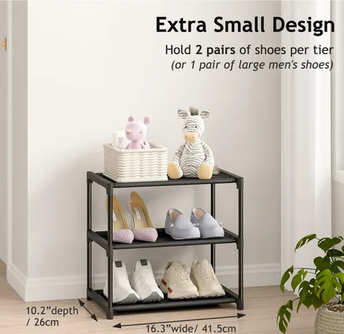 Vista 4 de Autonomier Zapatero de 3 niveles pequeño, estante de zapatos estrecho apilable para niños, niños pequeños y adultos, organizador de almacenamiento