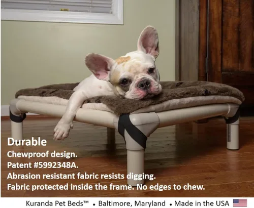 Vista 33 de Kuranda Cama elevada para mascotas a prueba de masticación - PVC almendra - 25" x 18" - Cordura Nylon - Borgoña