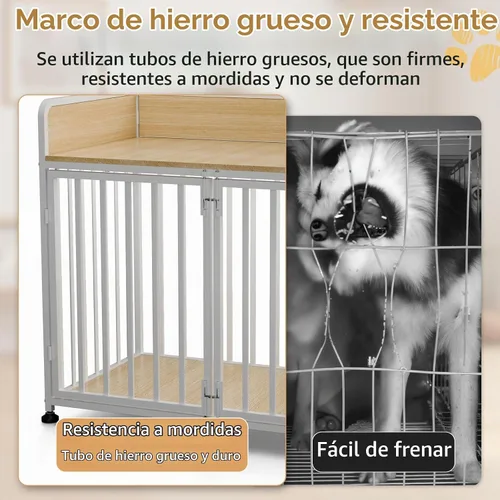 Vista 4 de Muebles de jaula para perros de 42 pulgadas, perrera mediana para interiores con 2 cuencos, mesa de madera decorativa para perros pequeños