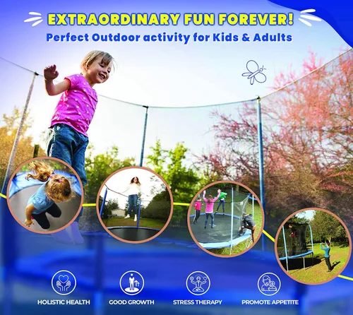 Vista 5 de Machrus Upper Bounce Round Trampoline Outdoor Backyard with Enclosure Net, Recreational, Gymnastics Activity for Kids and Adults