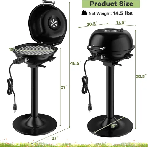 Vista 6 de Giantex Parrilla eléctrica para interiores y exteriores, parrilla portátil de 1600 W con rejilla antiadherente extraíble, temperatura ajustable