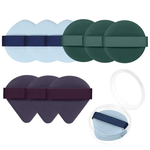 Vista 10 de Ainiv 6 esponjas de maquillaje con cojín de aire para base, soplos de polvo triangulares con estuche portátil, esponjas de maquillaje secas