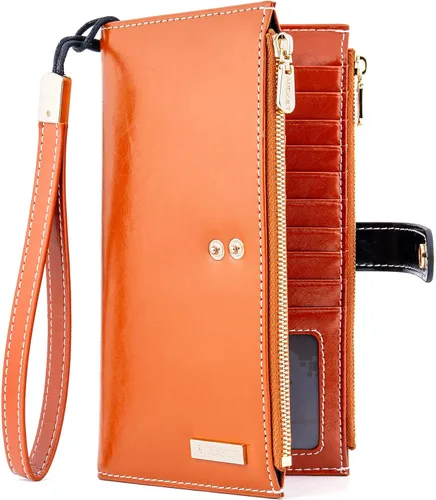 Vista 8 de ANDOILT - Cartera de cuero genuino para mujer con bloqueo RFID para tarjeta de crédito con cremallera