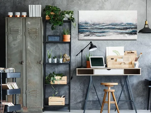 Vista 6 de Waowumar Lienzo abstracto azul y gris para pared, pintura azul neblina, cuadros texturizados azul marino y plateado para dormitorio, ilustraciones