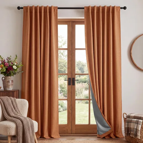 Vista 33 de RYB HOME Cortinas de lino texturizado 100% opacas de 84 pulgadas de largo, aislamiento térmico, privacidad, ahorro de energía para dormitorio, sala