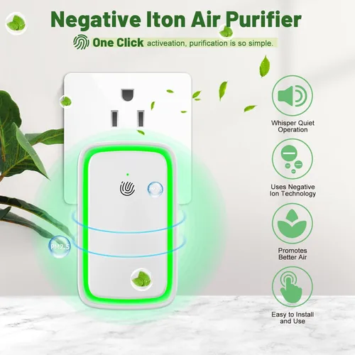 Vista 2 de Ionizadores de aire enchufables purificador de aire de iones negativos Mini ionizadores de aire portátiles para el hogar, dormitorio, oficina, luz