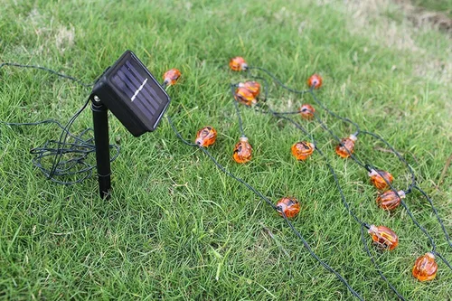 Vista 8 de YBB Tira de luces solares de calabaza, impermeable, decoración de Navidad, 20 luces LED parpadeante/modos de encendido constante, linterna
