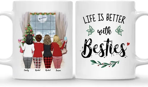 Vista 11 de Gossby Taza de café de Navidad personalizada para amigas, regalos de amistad personalizados para mujeres con diseño, nombre, regalos de mujer