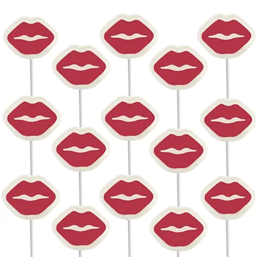 Vista 9 de 20 paletas de labios rojos de San Valentín, piruleta en forma de labio blanco con labios rojos, caramelos envueltos individualmente de 0.28 oz