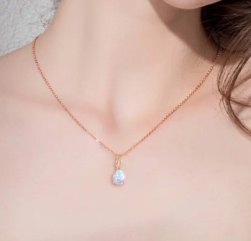 Vista 2 de Collar de ópalo chapado de 18 quilates oro blanco y oro rosa para mujer