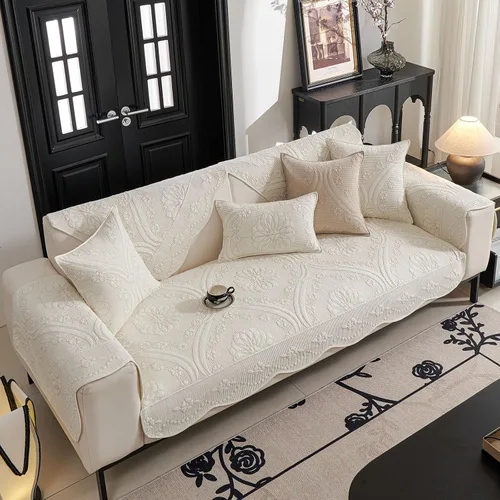 Vista 5 de vctops Funda acolchada de algodón para sofá, funda de sofá con bordado floral de granja, antideslizante, suave, festoneado, protector de muebles