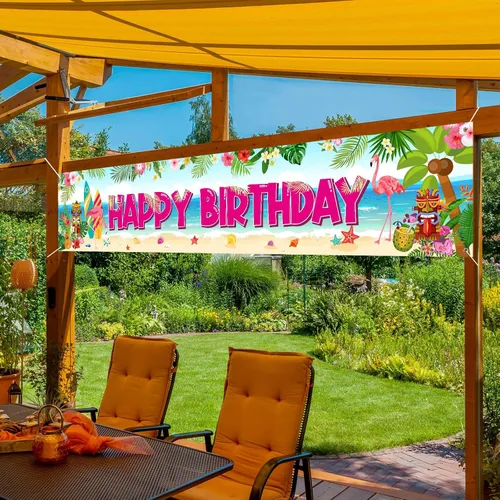 Vista 3 de Breling Suministros hawaianos para fiesta de cumpleaños de Tiki Aloha Luau, decoración de flamenco tropical, fondo grande para decoración