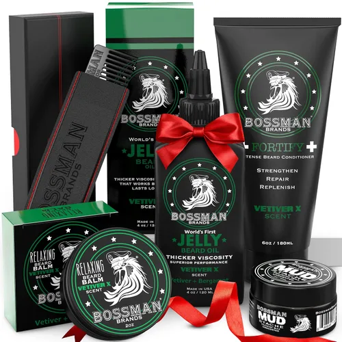 Vista 10 de Bossman Kit completo de barba para hombres, regalos para papá para el día del padre, gelatina de aceite de barba para hombres, acondicionador