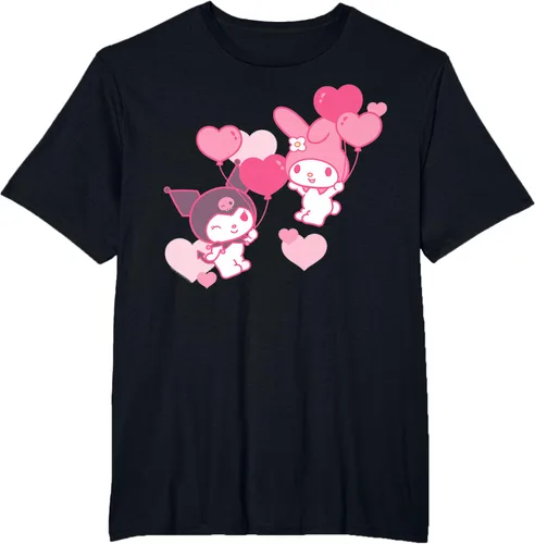 Vista 43 de Camiseta de My Melody y Kuromi con corazones del Día de San Valentín Negro
