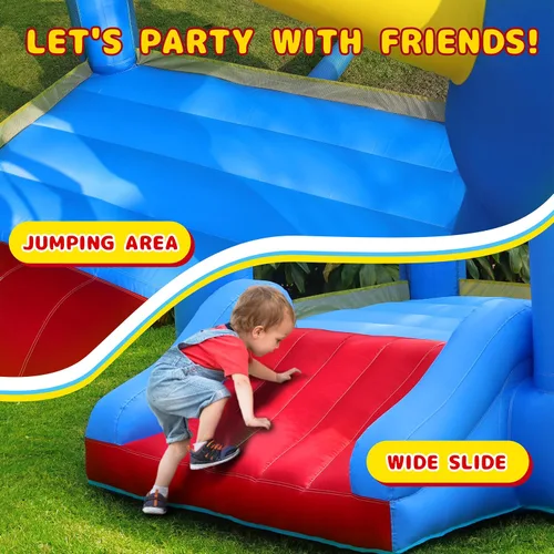 Vista 2 de Casa inflable para niños: casa inflable con tobogán para interiores y exteriores, fiesta de cumpleaños en el patio trasero, pequeño castillo animoso