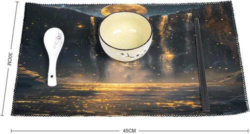 Vista 2 de Moon Waterfall Placemats Set of 6 Resistant Table Mats Washable Place Mats for Dinner Party Table Decoration