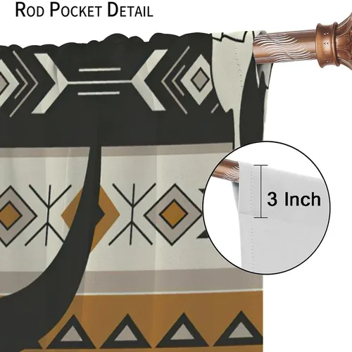 Vista 115 de Cortinas con patrón geométrico tribal, estilo suroeste, azteca, rústico, occidental, nativo americano, opacas, con bolsillo para barra, decoración