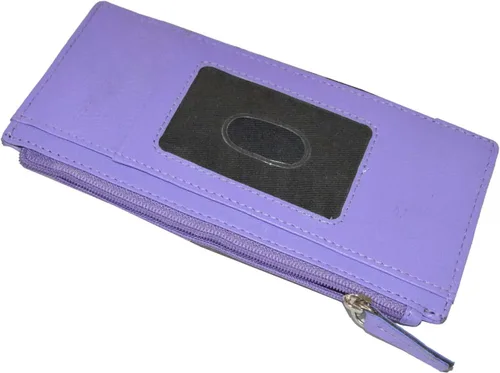 Vista 3 de Leatherboss - Funda para tarjetas todo en uno, cartera delgada con correa de protección para tarjetas, Púrpura, Cartera delgada