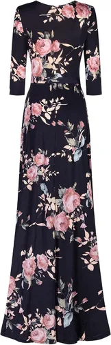 Vista 2 de Bon Rosy #MadeInUSA - Vestido largo cruzado de imitación con manga 34 con cuello en V impreso, Pascua, día de la madre, boda, novia, baby shower