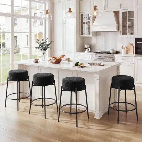 Vista 7 de Boucle - Juego de 2 taburetes de mostrador sin espalda, modernos taburetes de bar giratorios con asiento redondo y patas de metal, silla de altura