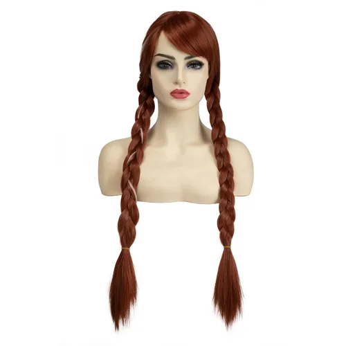 Vista 2 de SARLA Peluca larga trenzada para mujer, color caoba de 30 pulgadas, pelo sintético de coleta para cosplay, fiesta, disfraz de Halloween