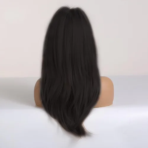 Vista 5 de HAIRCUBE Pelucas largas de color marrón oscuro con reflejos para mujer, peluca de pelo sintético rizado ondulado para uso diario