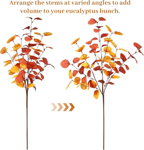 Vista 9 de Beferr Decoración de tallos de eucalipto de otoño, 5 piezas de ramas de eucalipto artificiales de 23 pulgadas, hojas de otoño, arreglos florales